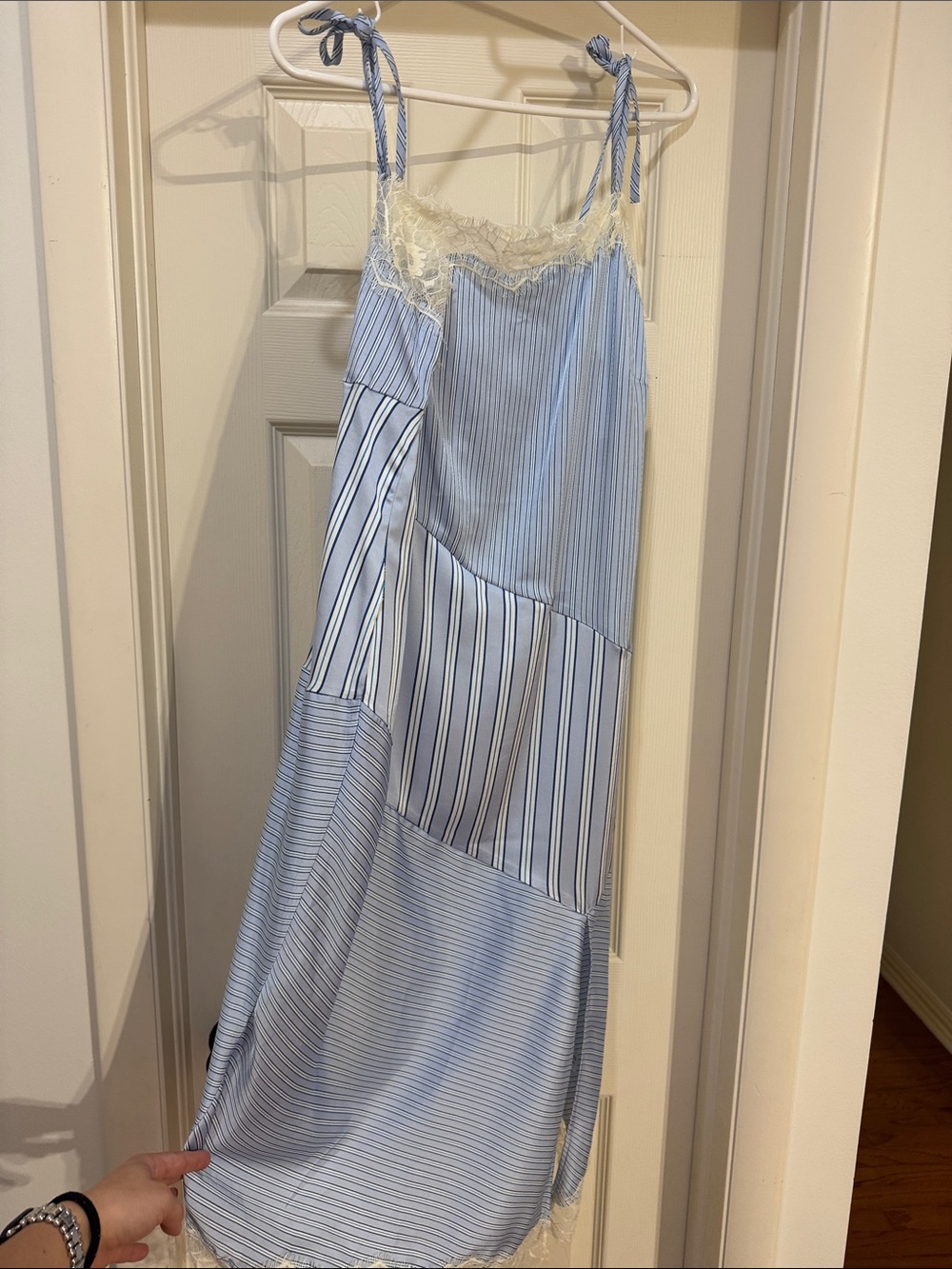 Light Blue Striped Lace-Trim Slip Dress - Picture 1 of 3